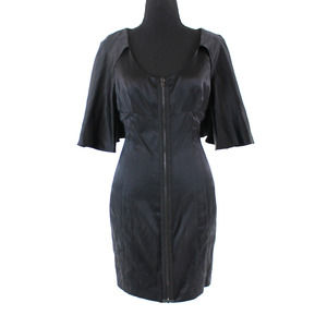 Alexander Wang Black Silk Zip-Front Cape Mini Dress 2 NEW Satin Half Sleeve